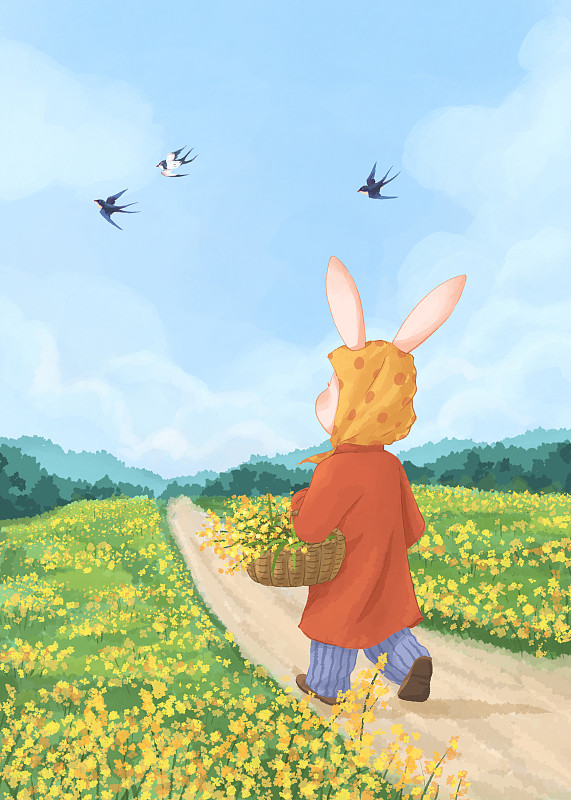 小兔的四季兔年小清新插画三月下载