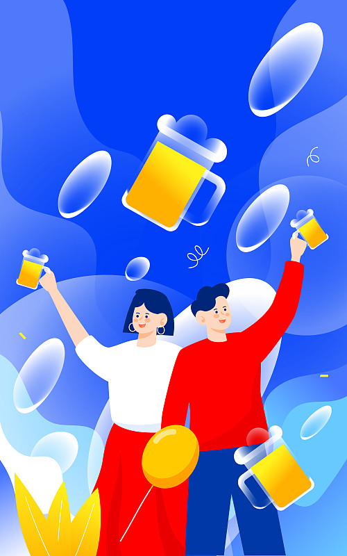 夏天啤酒节促销活动狂欢节夏日庆典美食插画图片
