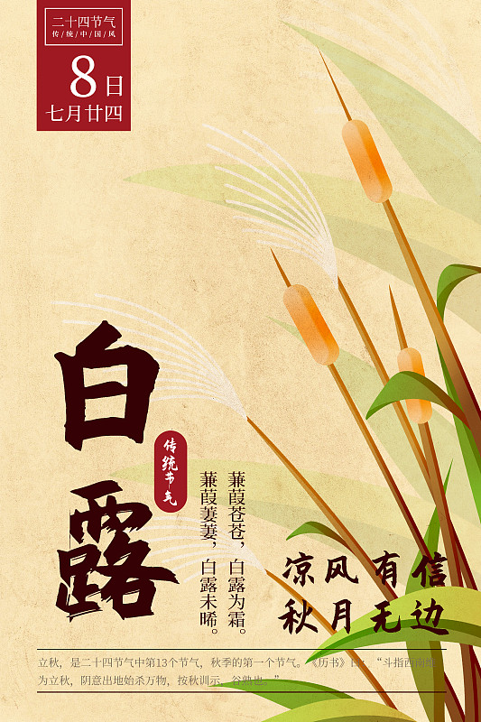 二十四节气新中式植物海报-15白露-蒹葭图片下载
