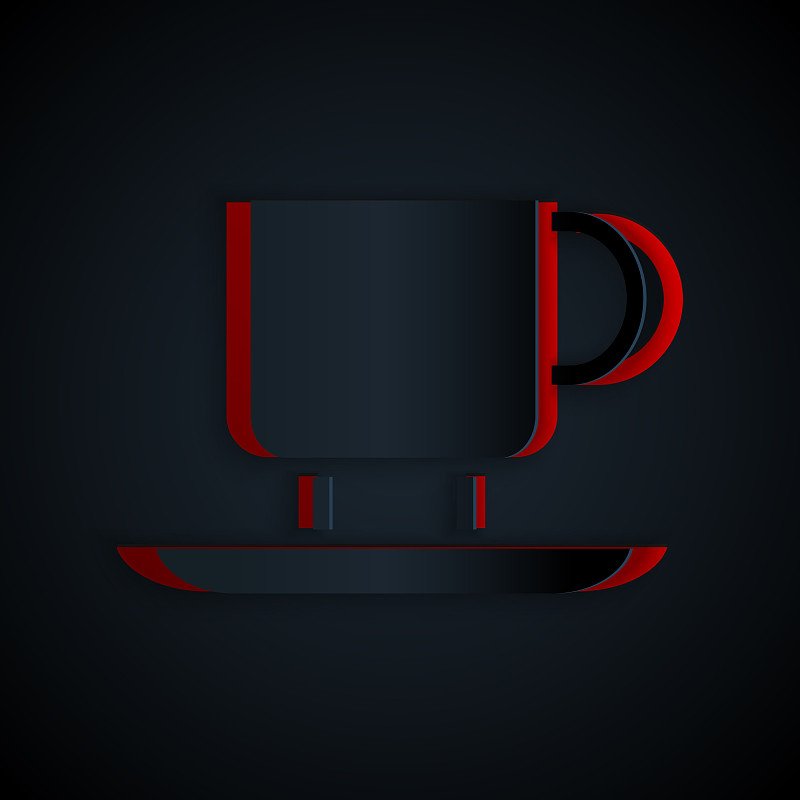 剪纸咖啡杯图标孤立在黑色插画图片