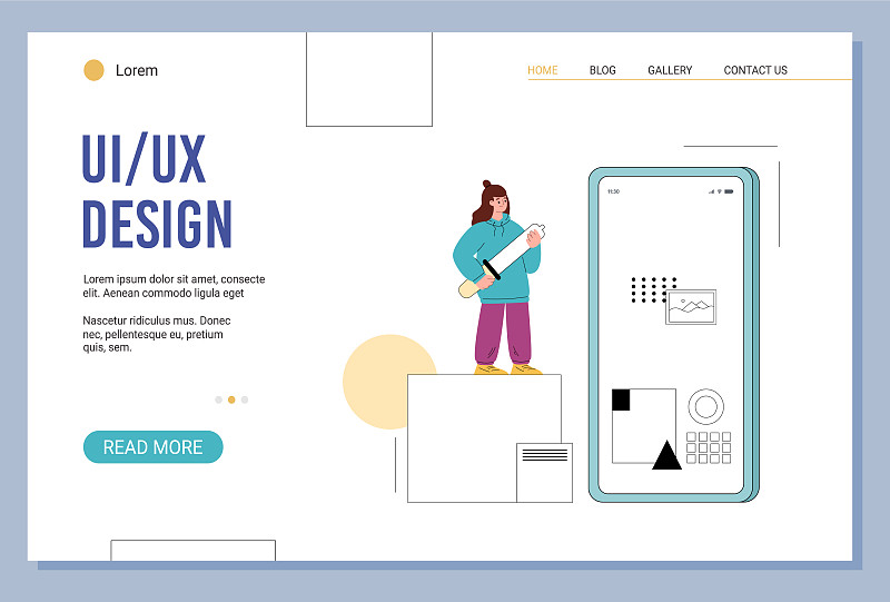UI ux设计登陆页面模板女性插画图片