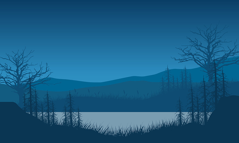 夜间从山顶俯瞰群山的壮丽景色插画图片