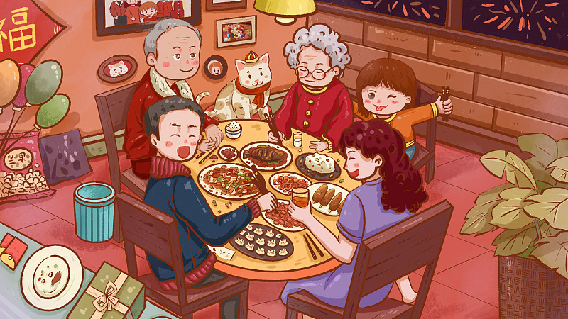 春节全家人一起吃年夜饭图片下载