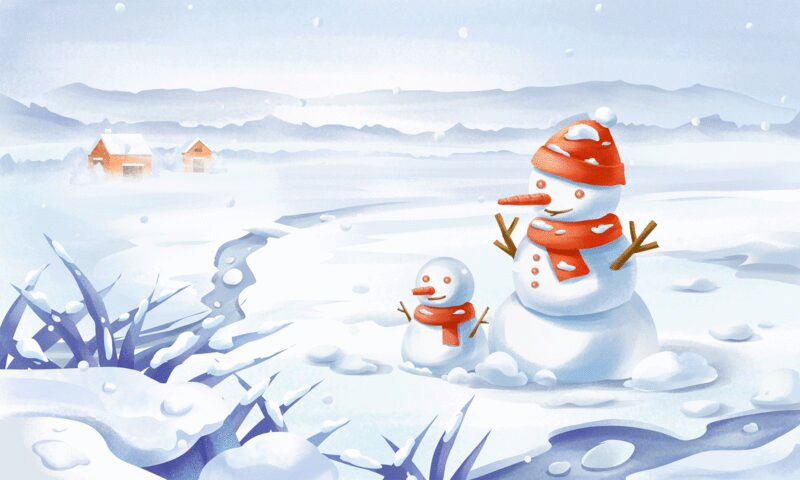 冬天下大雪的户外堆雪人场景插画图片下载
