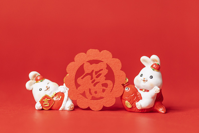 福字创意兔年春节红色背景图片下载