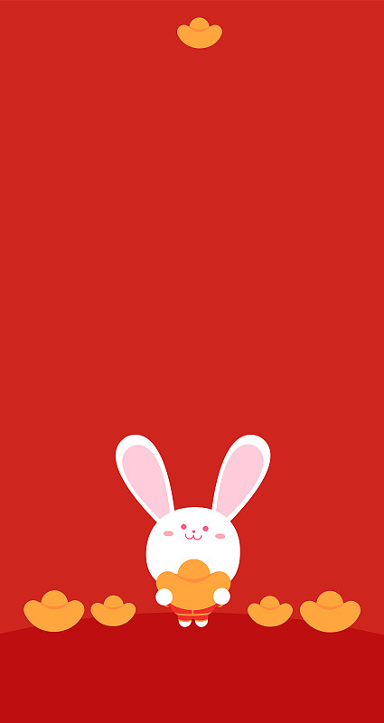 拿元宝的兔子，2023年，可爱卡通兔年IP形象生肖设计新年春节除夕小年元旦财神节迎财神海报红包封面图片下载