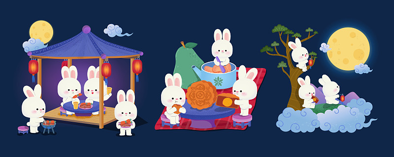 白兔家族欢乐赏月聚会度中秋插图集合图片下载