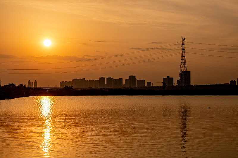 西安渭河西安湖夕阳图片下载