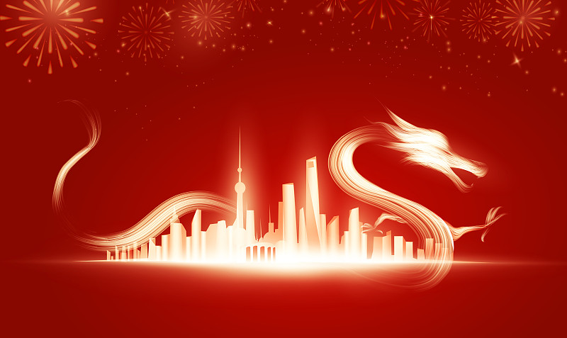 中国传统节日龙年城市烟花庆典宣传海报图片下载