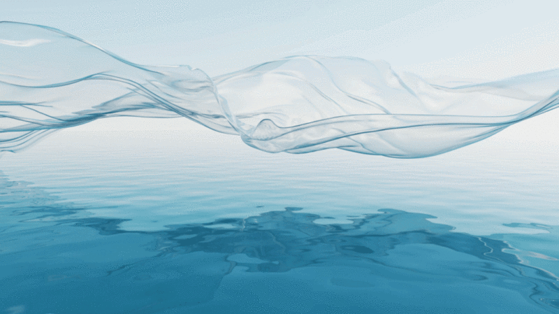 水面上飘动的透明布料3D渲染插画下载