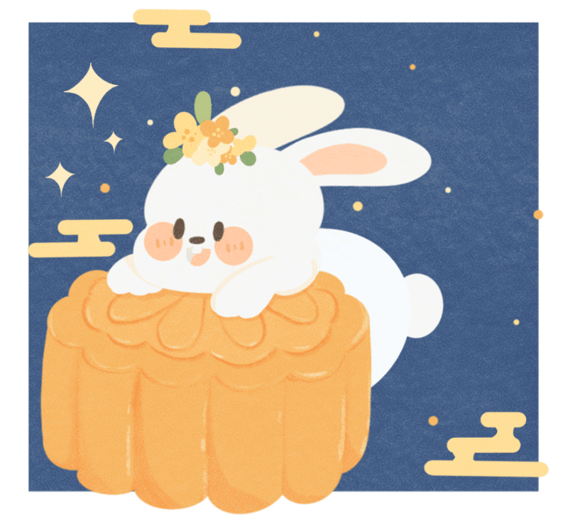 中秋节可爱的兔子趴在月饼上插画下载