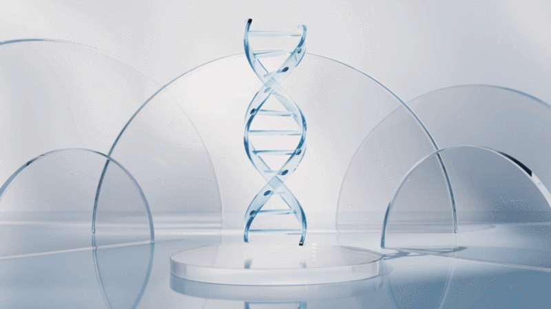 透明DNA结构生物科技概念3D渲染插画下载