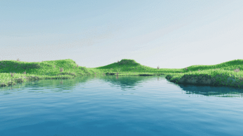 茂盛的草地与水面波纹3D渲染插画下载