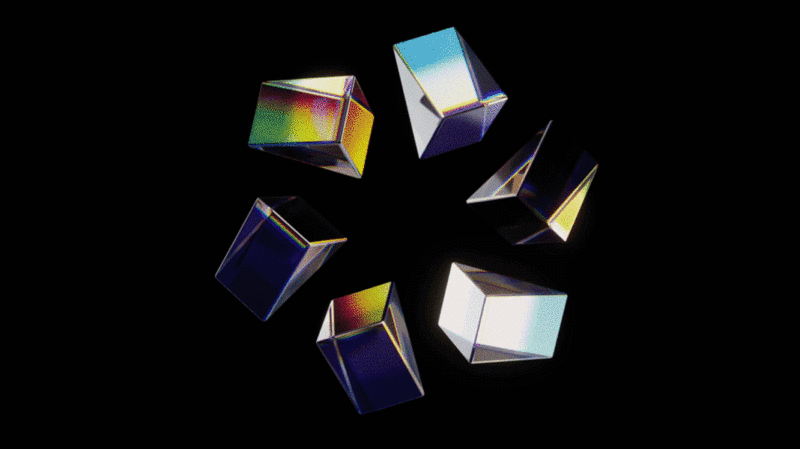 抽象多彩玻璃几何体与黑色背景3D渲染插画下载