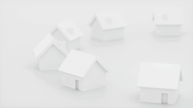 白色简约小屋模型环绕的蓝色小屋模型插画下载