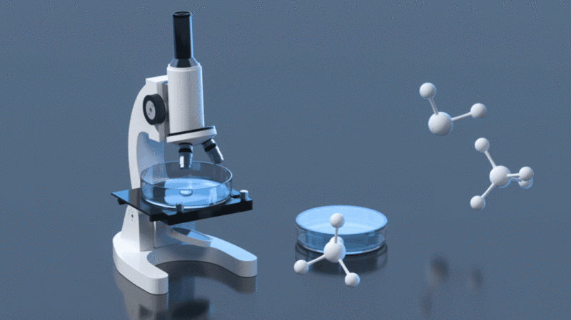 实验室的玻璃器皿和显微镜3D渲染插画下载