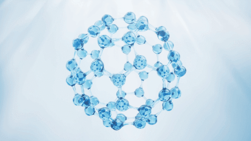 透明分子与蓝色背景3D渲染图片下载