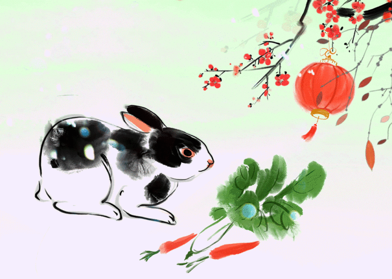 兔年生效兔子清新自然高雅艺术水墨动画视频图片下载