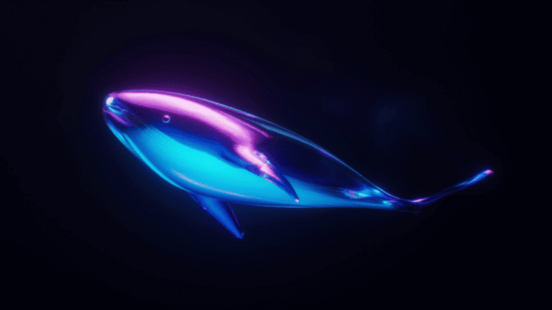 游动的鲸鱼与霓虹灯光效果3D渲染图片下载