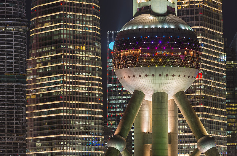 上海未来霓虹之夜东方明珠大厦中国浦东摩天大楼图片下载