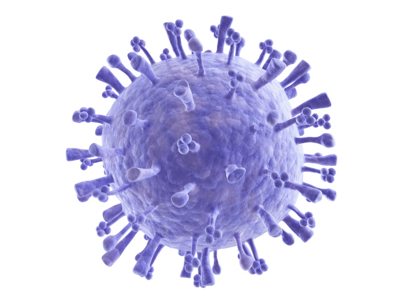 白色背景上的蓝色猪流感病毒分子图片下载