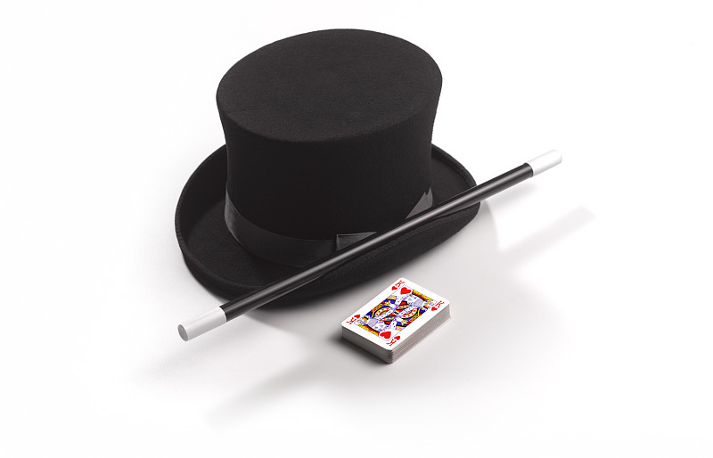 魔术师的帽子，魔杖和卡片图片下载