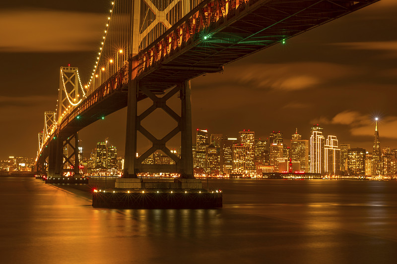 旧金山的天际线和海湾大桥图片下载