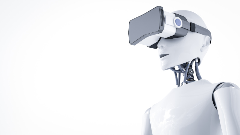 3D渲染，机器人与虚拟现实眼镜图片下载
