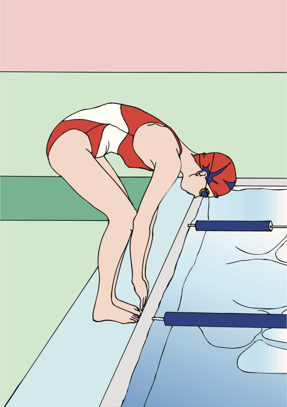 画一个年轻的成年妇女潜入水中，侧视图，插图图片下载
