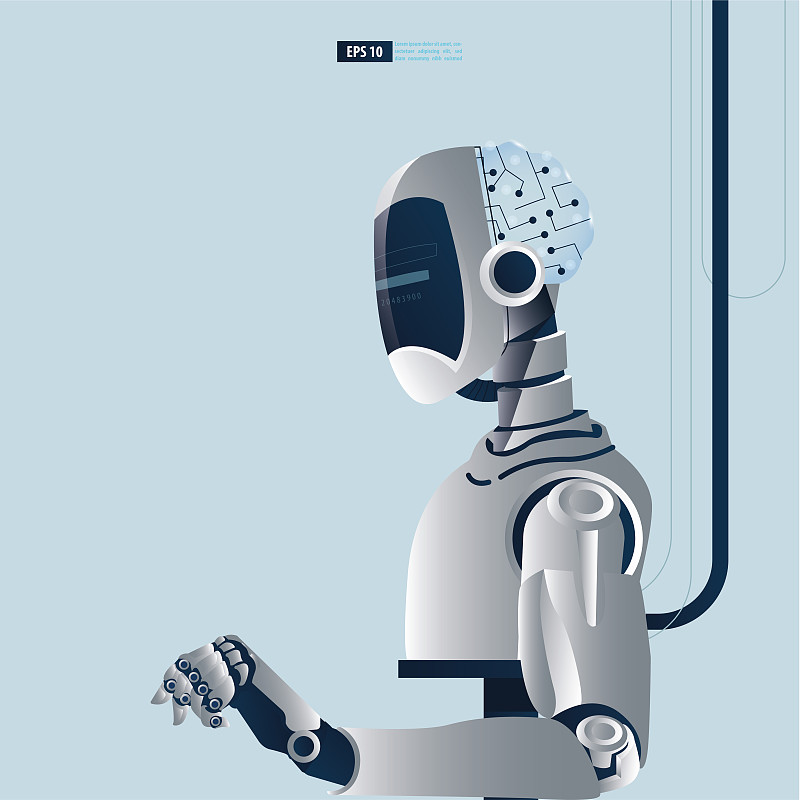 具有人工智能技术概念的未来类人机器人。一个科学家正在组装一个机器人矢量图下载