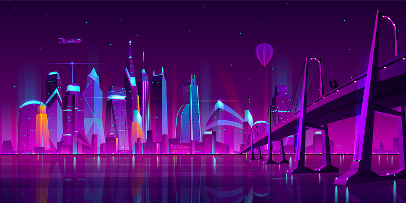 夜城市未来的景观矢量背景图片下载