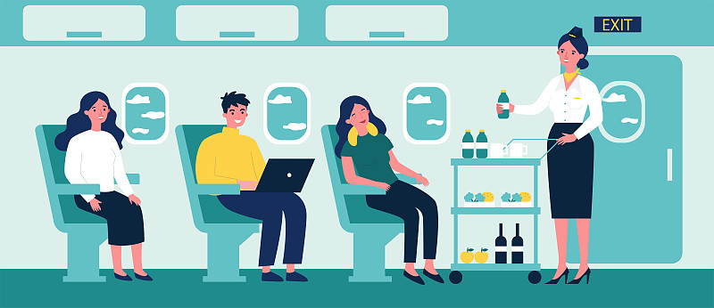 旅客在飞机上等待饮料图片素材
