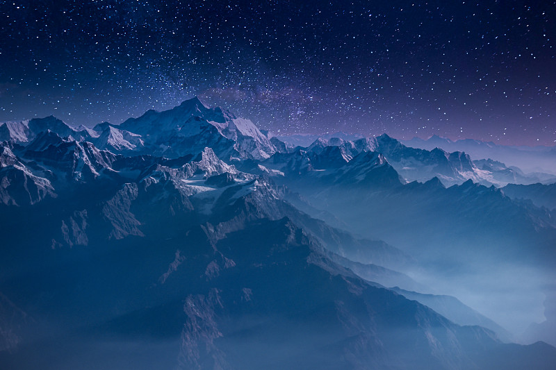 夜景白雪皑皑图片素材