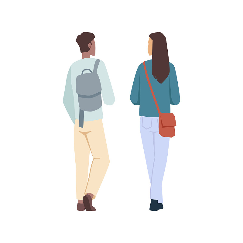 向量大学或高中学生拿着背包或麻袋,在随意的衣服聊天或一起聊天图片