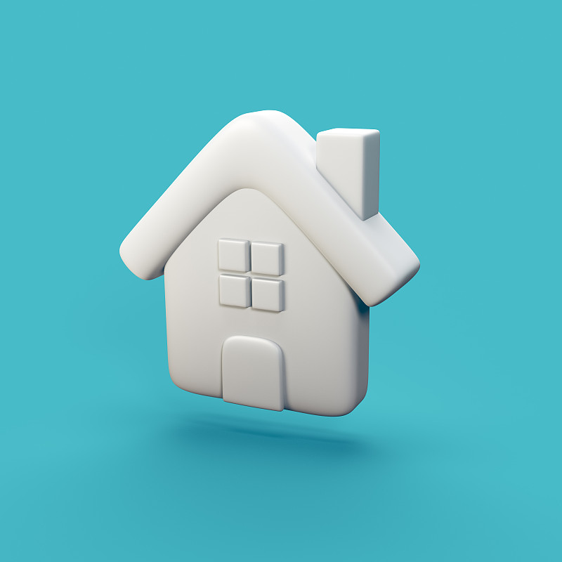简单的房子符号-风格化的3d CGI图标对象摄影图片