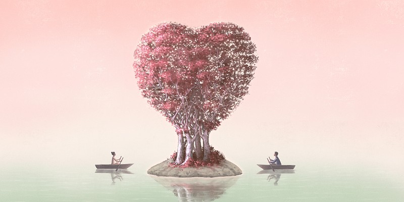 树心的爱。浪漫和情人节的概念艺术。超现实主义绘画插图。概念性幻想艺术作品。图片下载