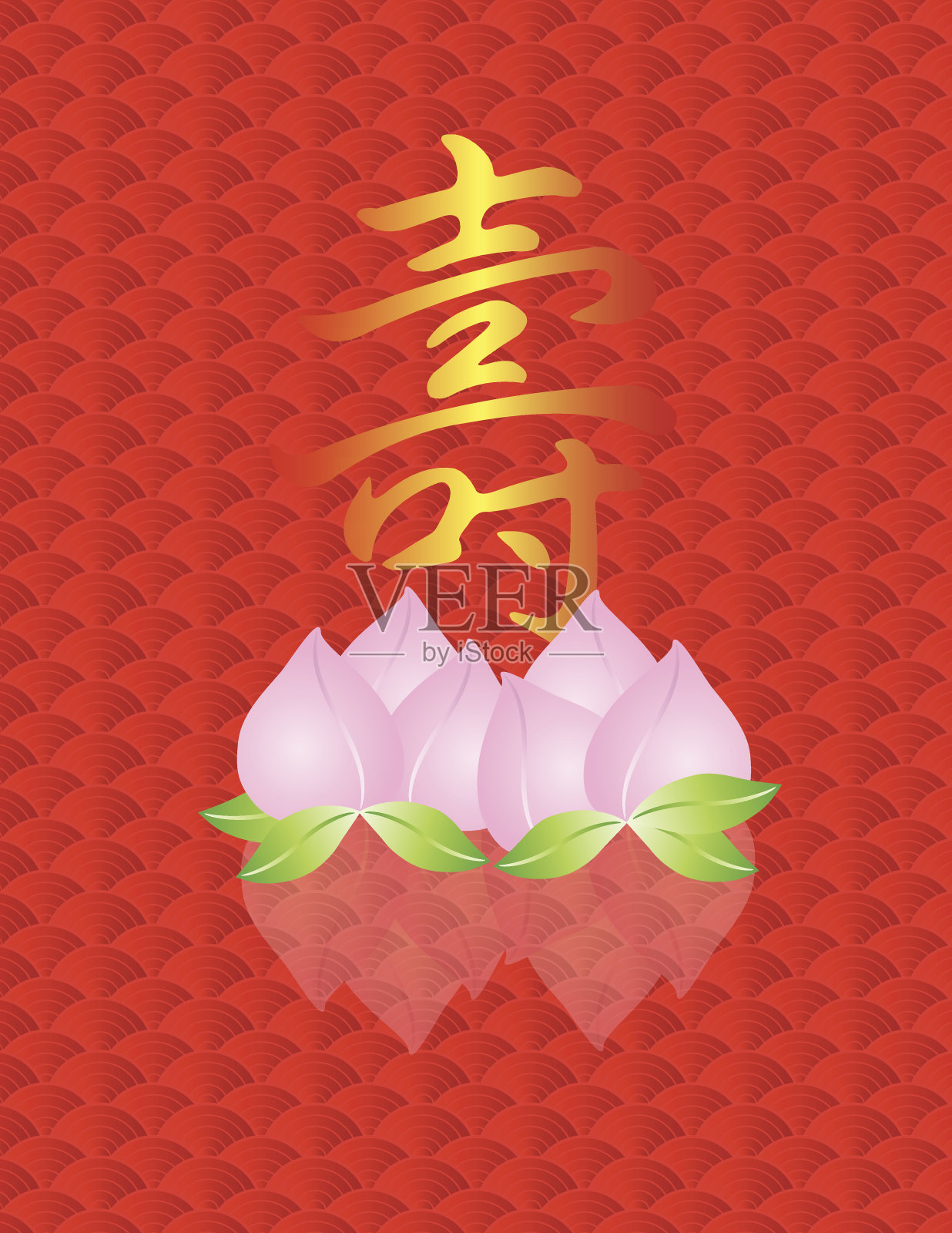 长寿寿桃在鱼鳞背景矢量插图插画图片素材