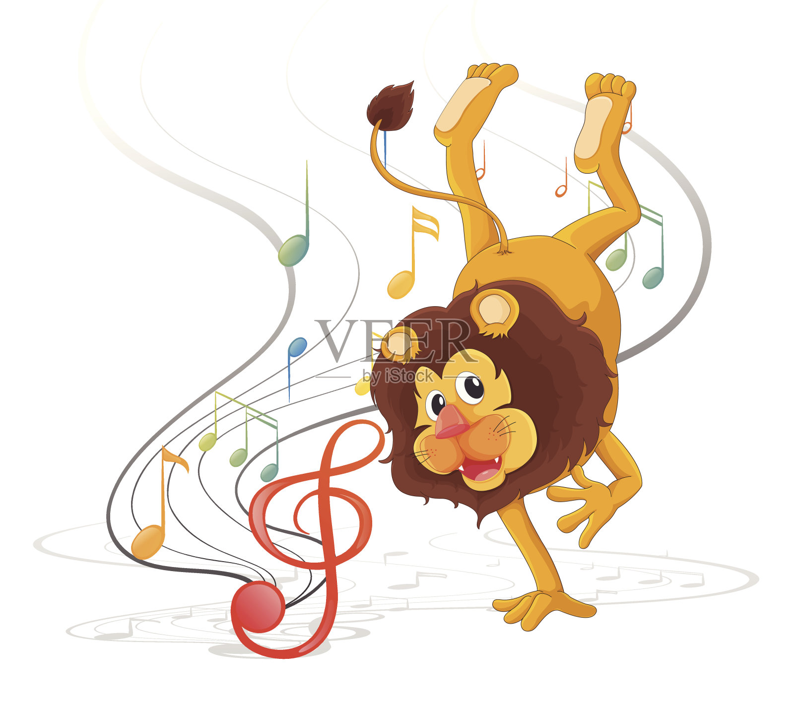 舞动着音符的狮子插画图片素材