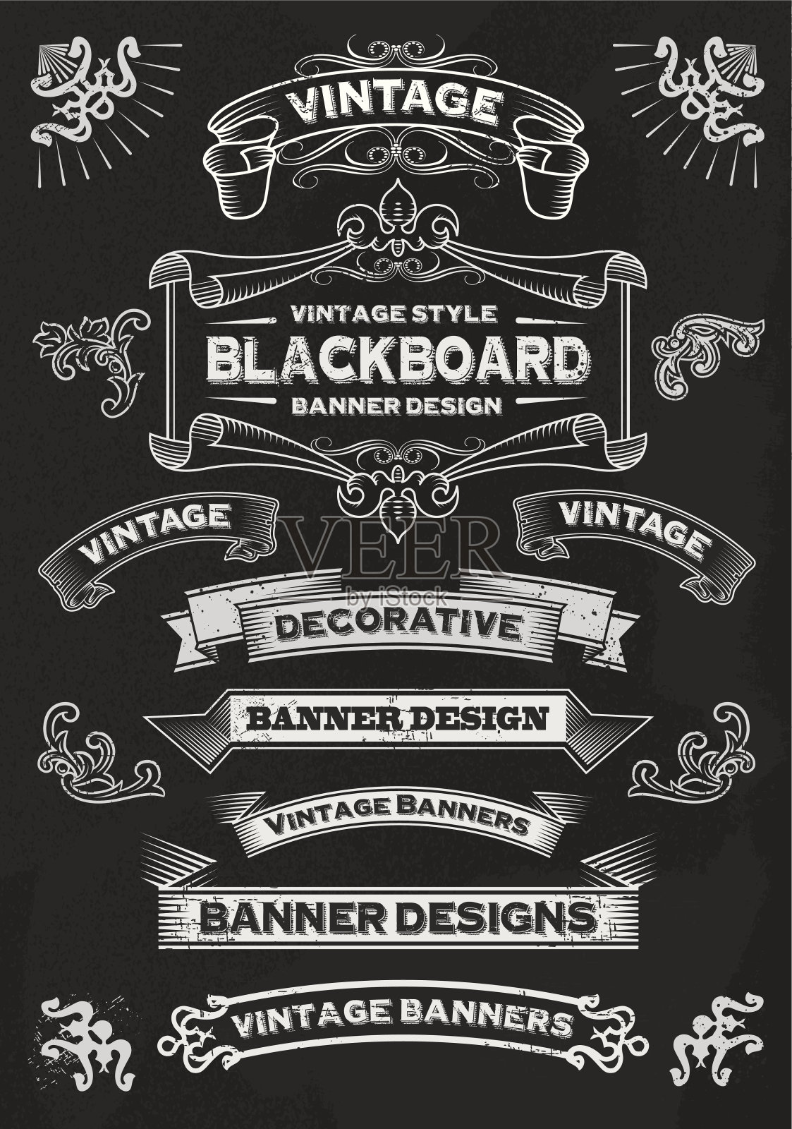 黑板横幅和框架-设计元素插画图片素材