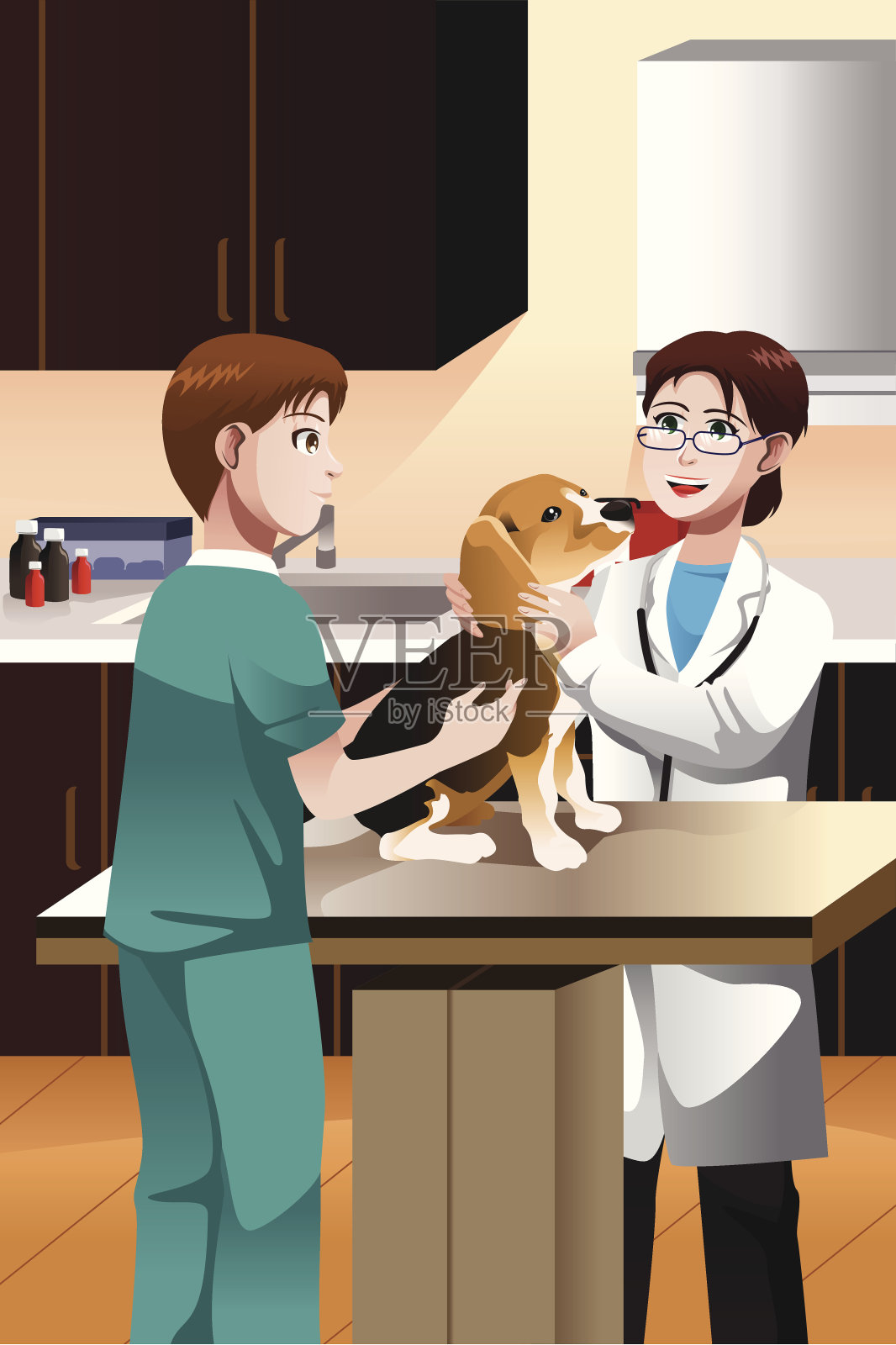 兽医检查一只可爱的狗插画图片素材