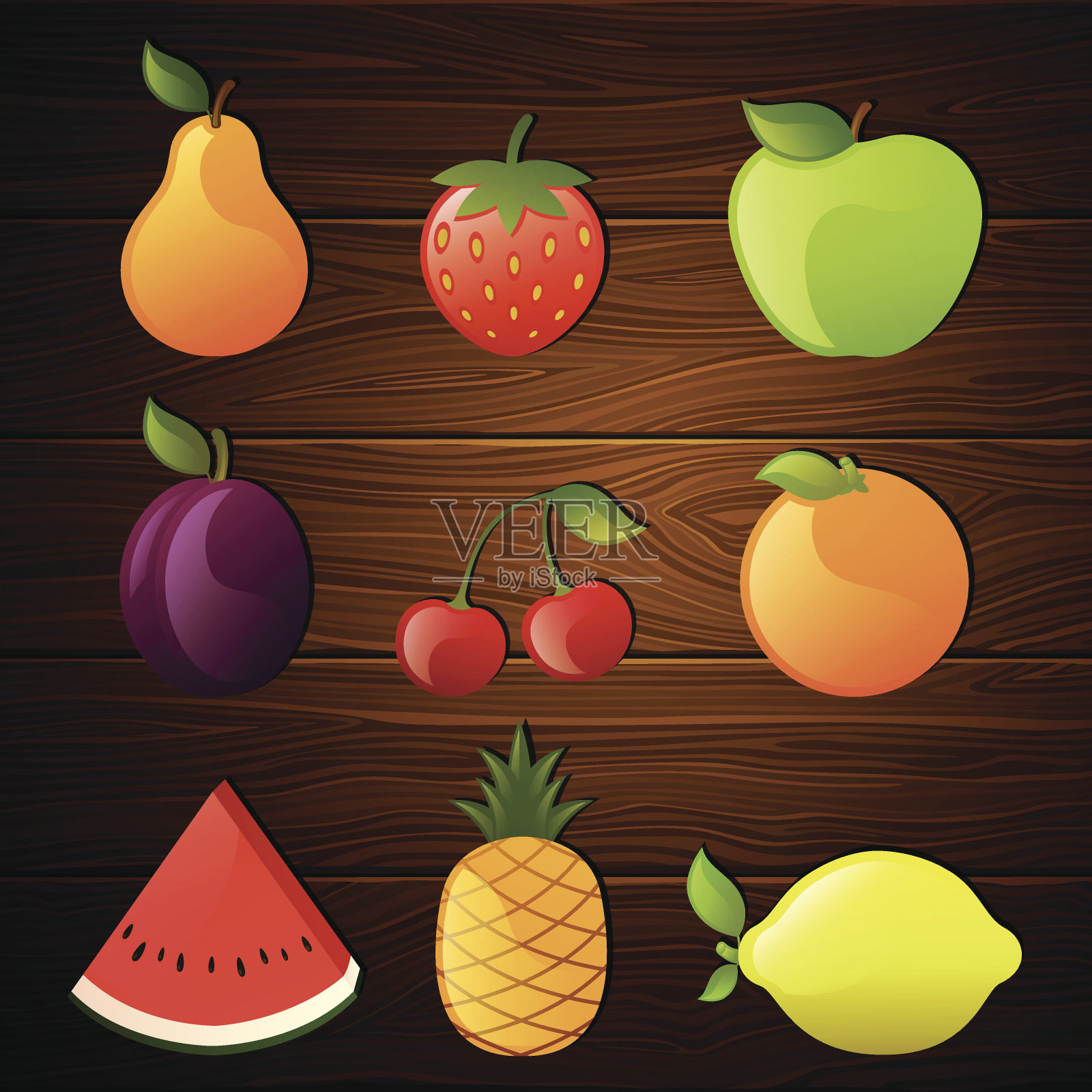 矢量水果在一个木制的背景插画图片素材