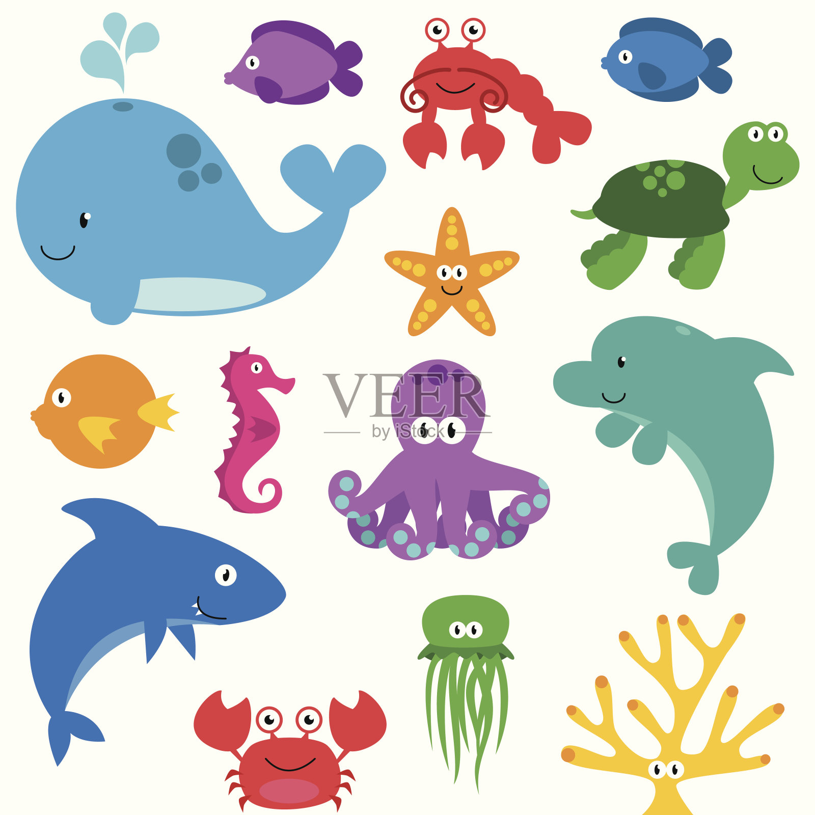 可爱的海洋生物向量集插画图片素材