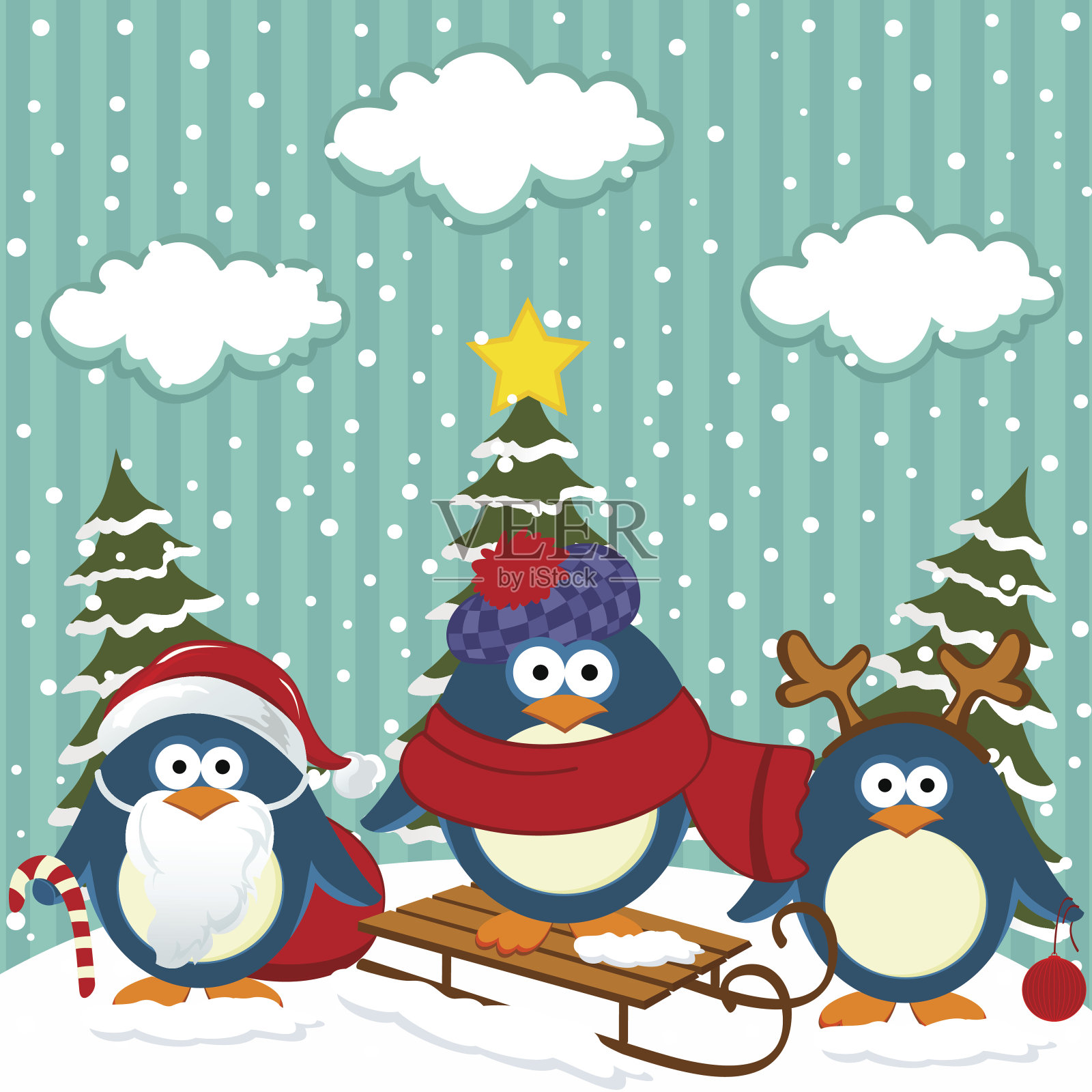 企鹅冬季圣诞节插画图片素材