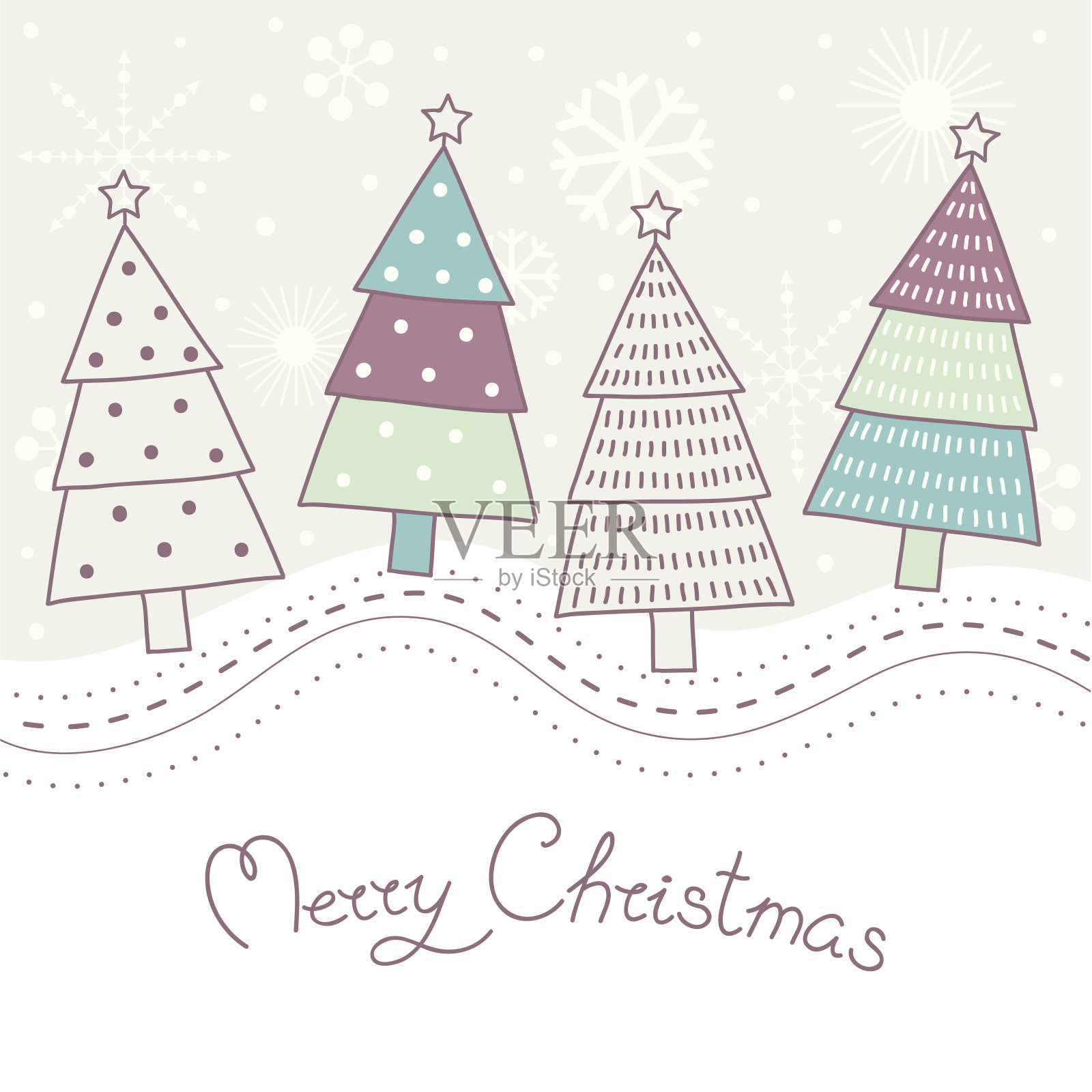 可爱的彩色冷杉树的圣诞贺卡设计模板素材