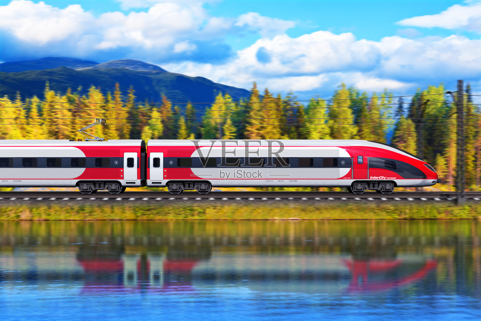 红色和白色的高速列车插画图片素材