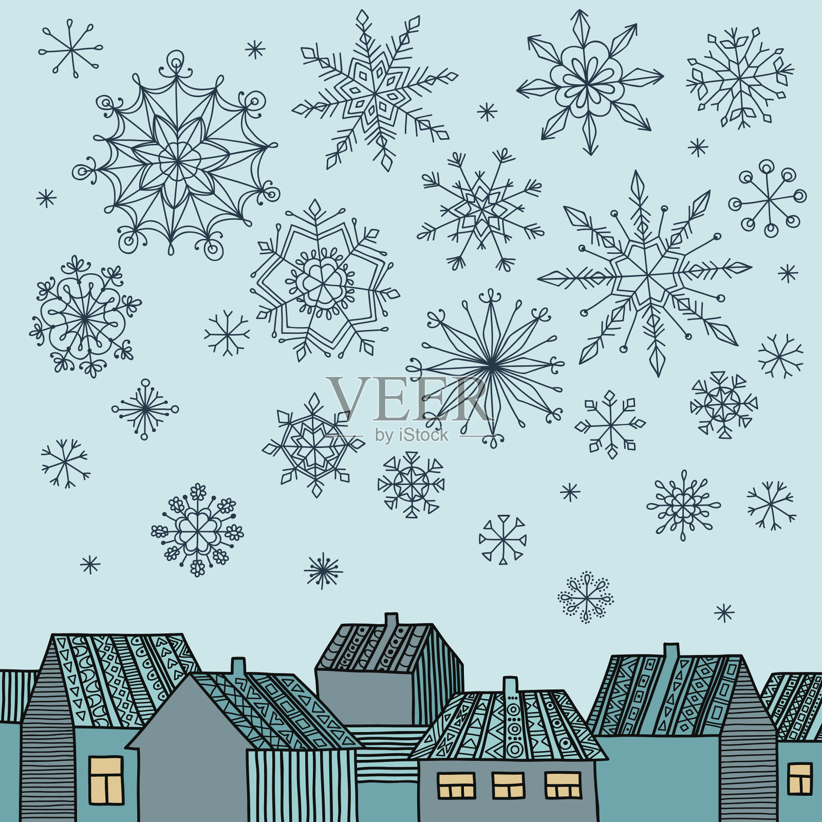 房屋和雪花插画图片素材