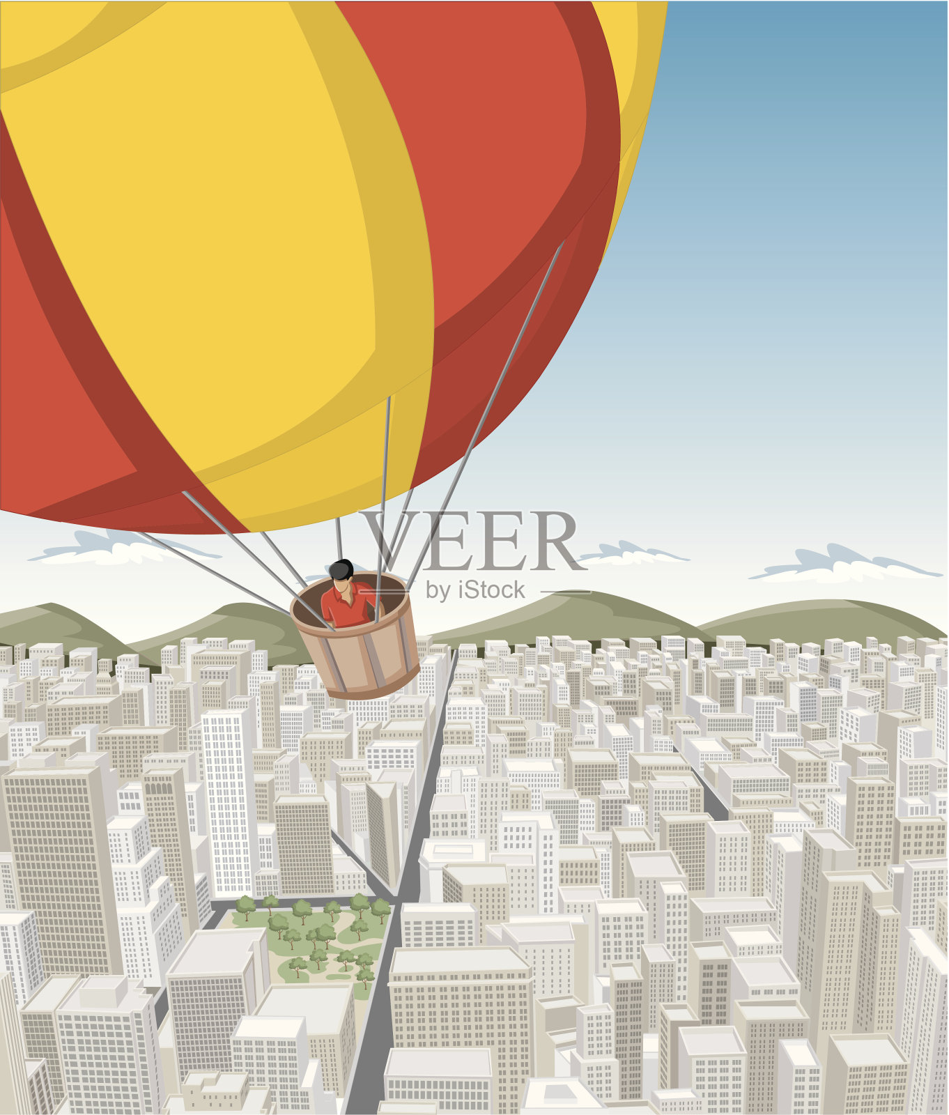 城市上空的气球插画图片素材