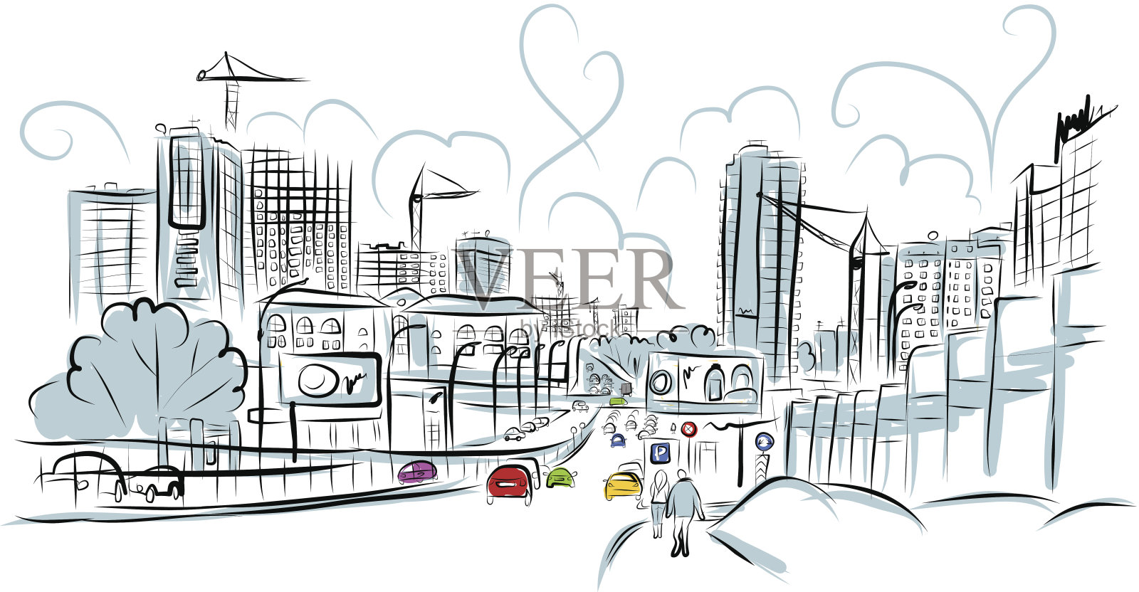城市交通道路草图供您设计插画图片素材
