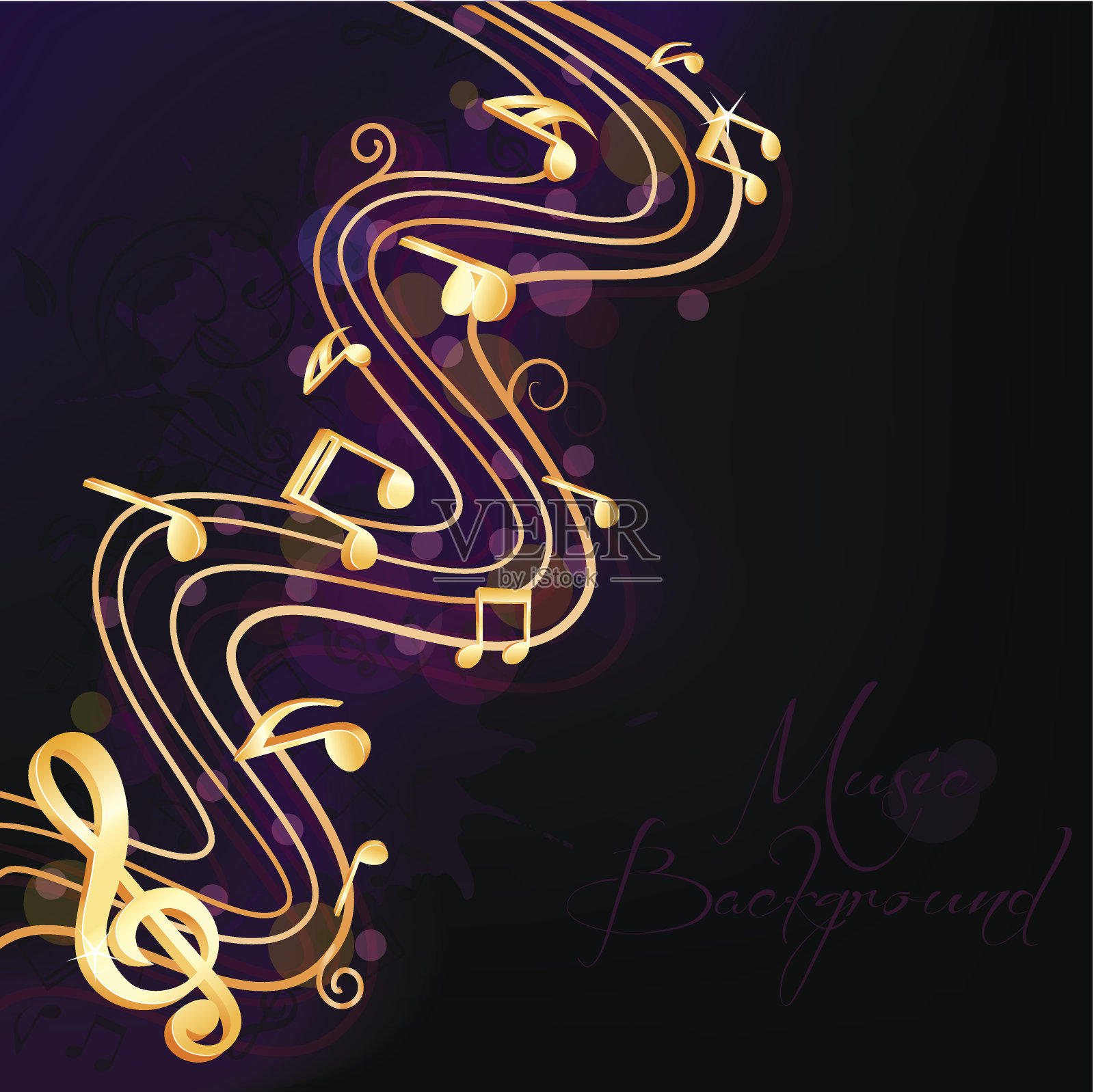 抽象的黄色和紫色曲线形音乐节插画图片素材