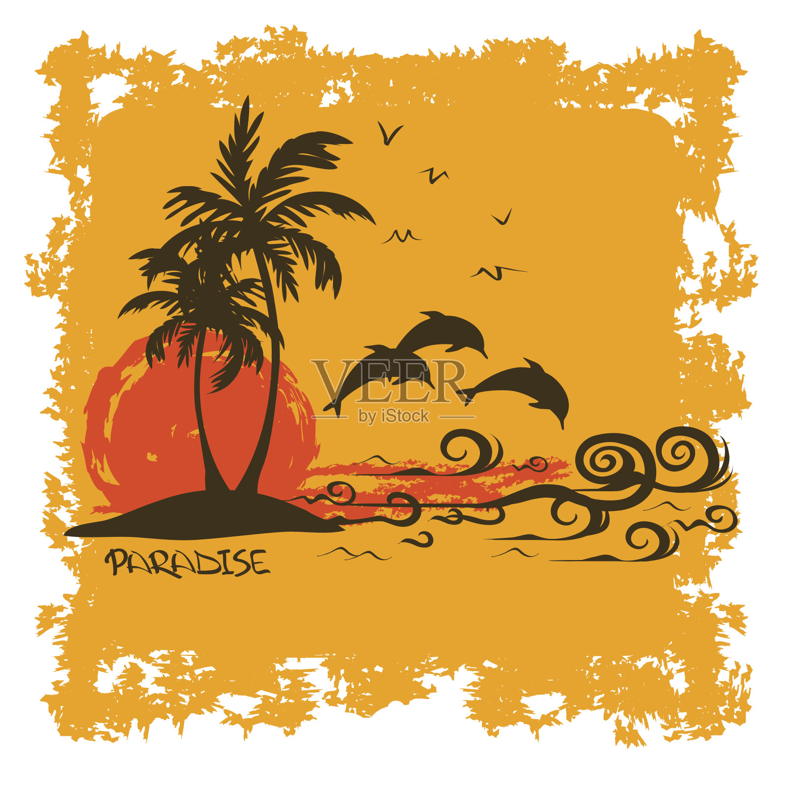 夏季插图与热带岛屿设计元素图片